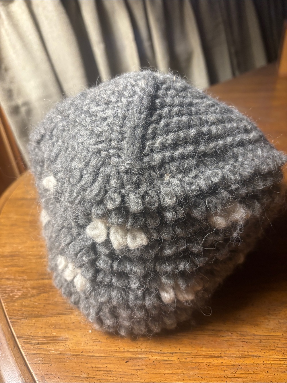 Gray Knit Beanie with White Dots